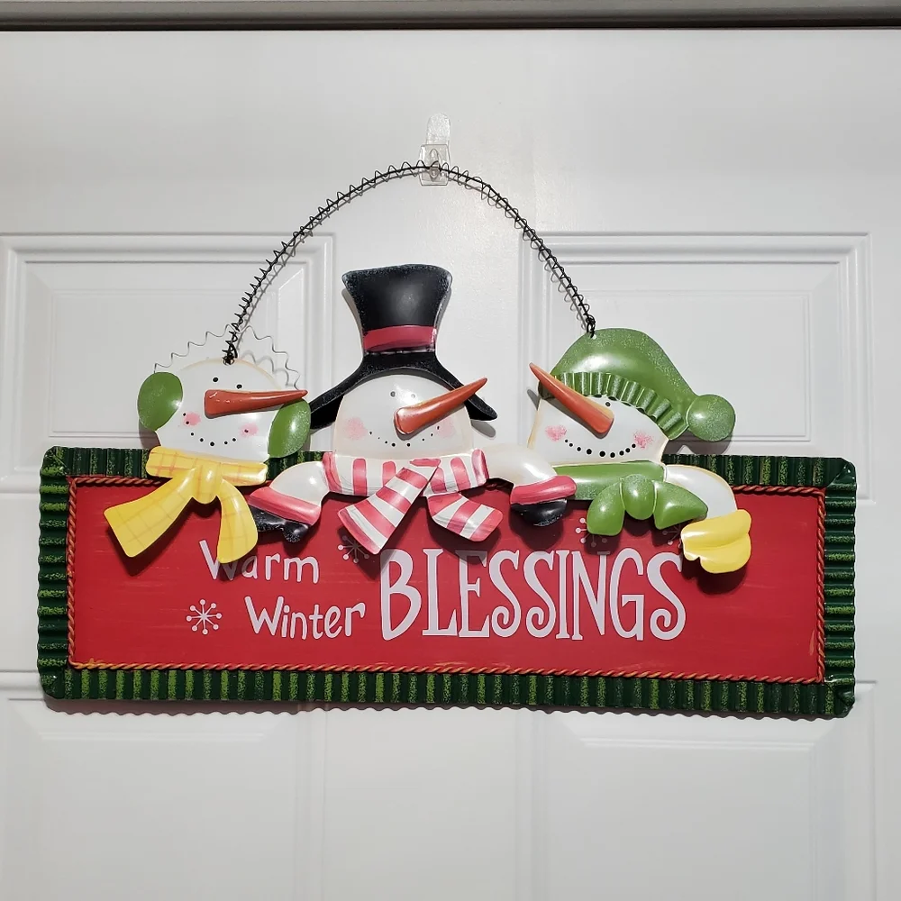Warm Winter BLESSINGS Snowman Metal Wall Hanging